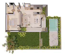 Plano arquitectónico de la tipología Garden 1BR (B) — Bakabá, Playacar