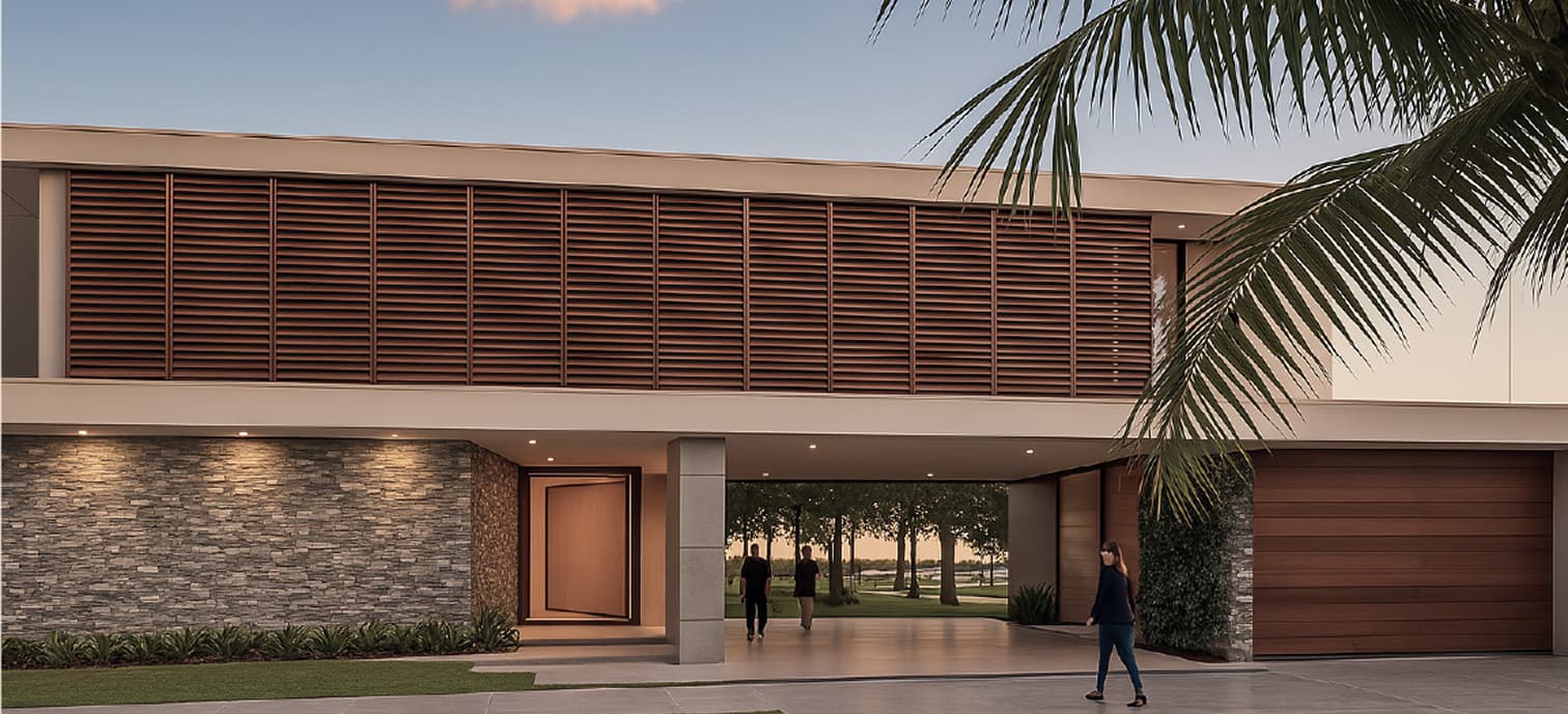 Render de la fachada de Bakabá a nivel de calle en Playacar Fase II
